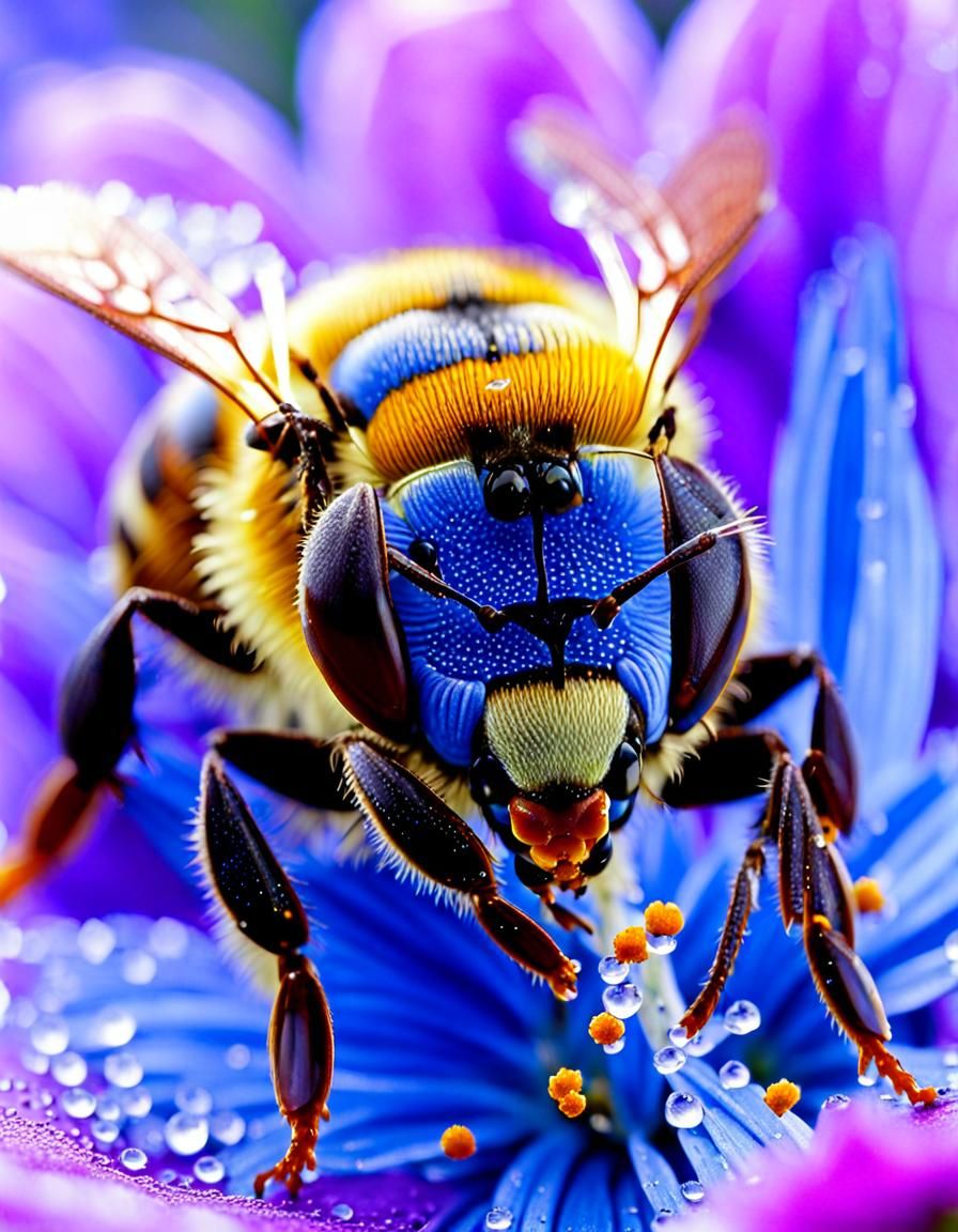 Blue macro bee  by @Roswarcus