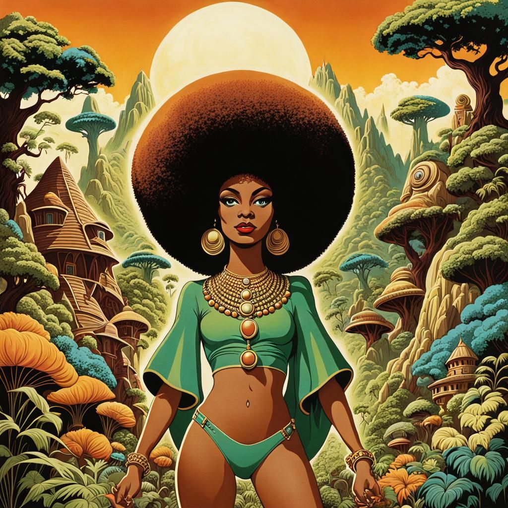 Funk album cover art. Fantasy. 1970s. Earth tones. Cartoon l...