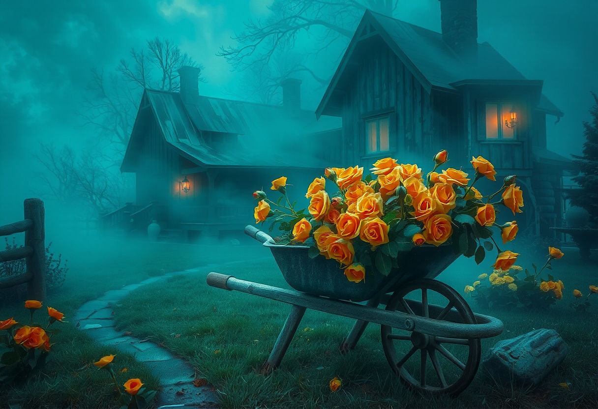 Old wheelbarrow full of Roses