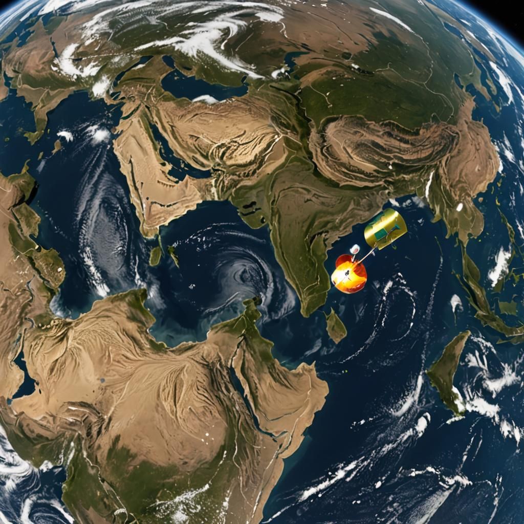 "Show an inspiring image of the Earth from space, with a zoomed-in highlight on India. Include Chandrayaan-3 preparing for launch from Earth...