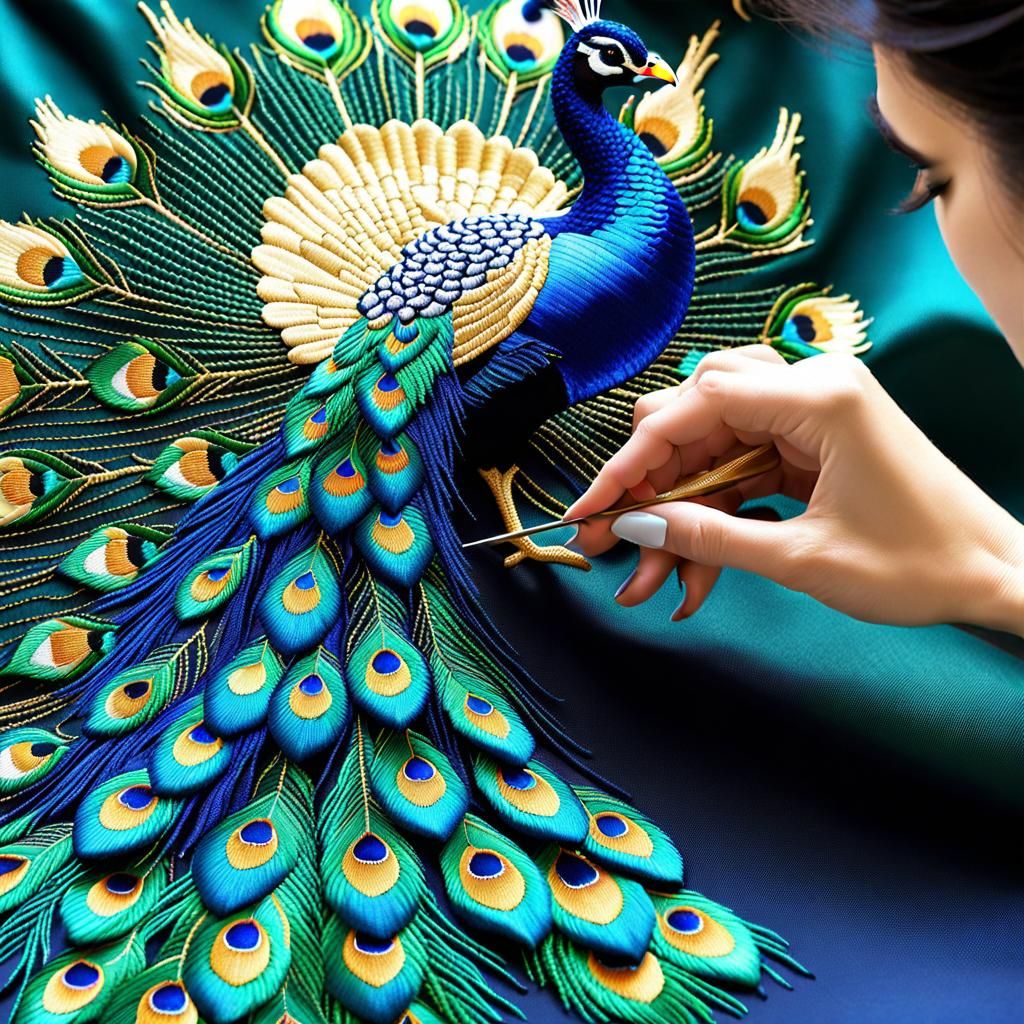 Needlework peacock AI Generated Artwork NightCafe Creator