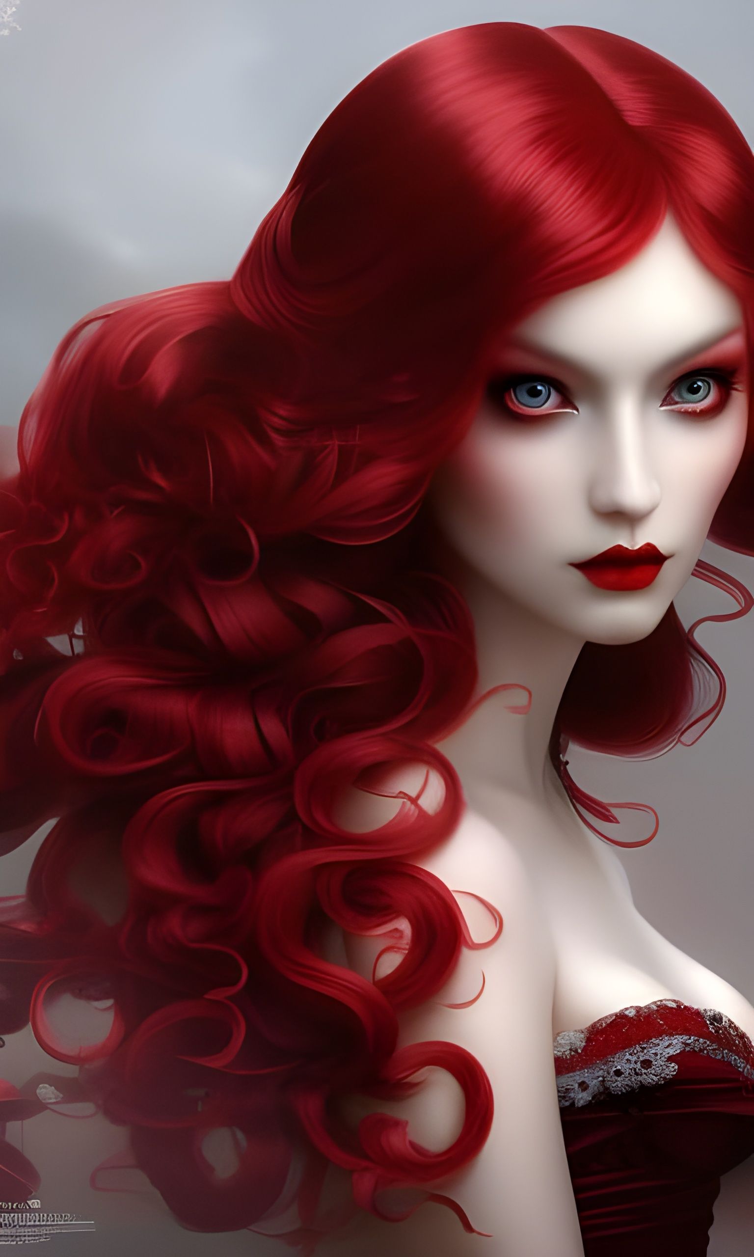 Ethereal Pale Goddess with Ruby Eyes