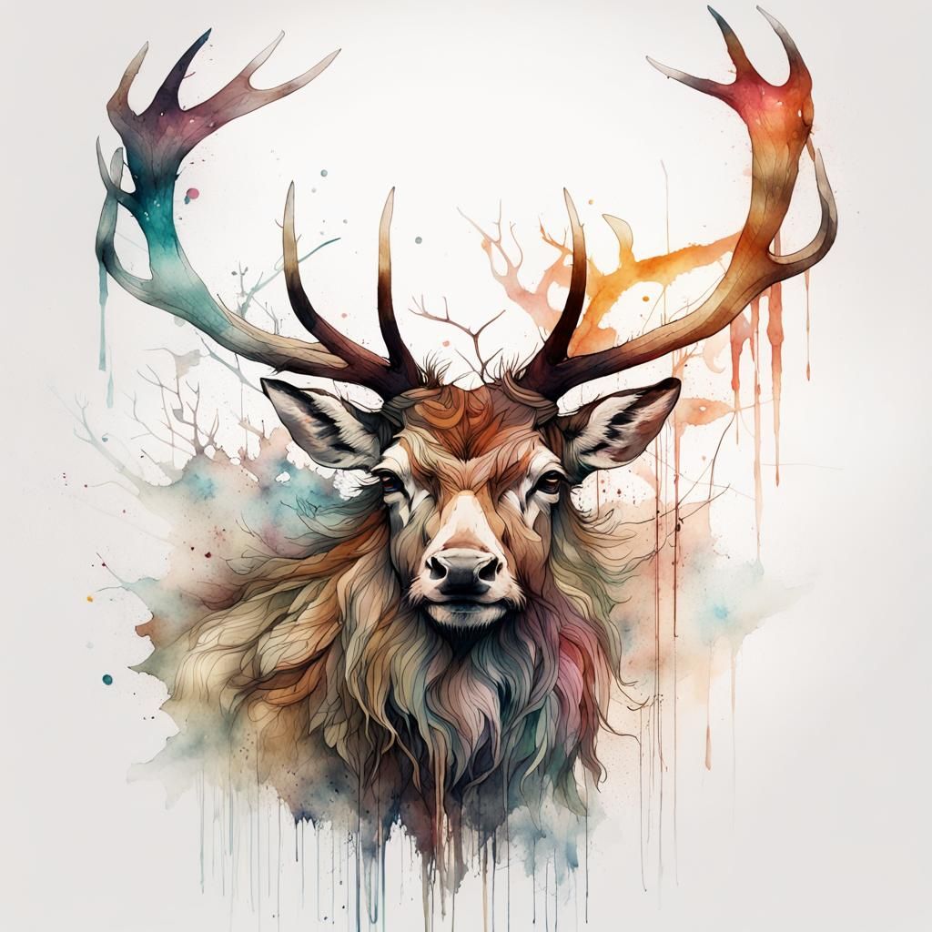 Stag In Watercolour