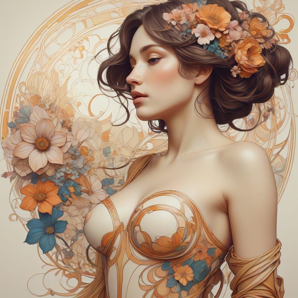 Art Nouveau Woman with Floral Elements