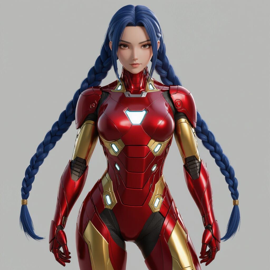 Jinx in Iron Man Suit, Futuristic Industrial Anime Art