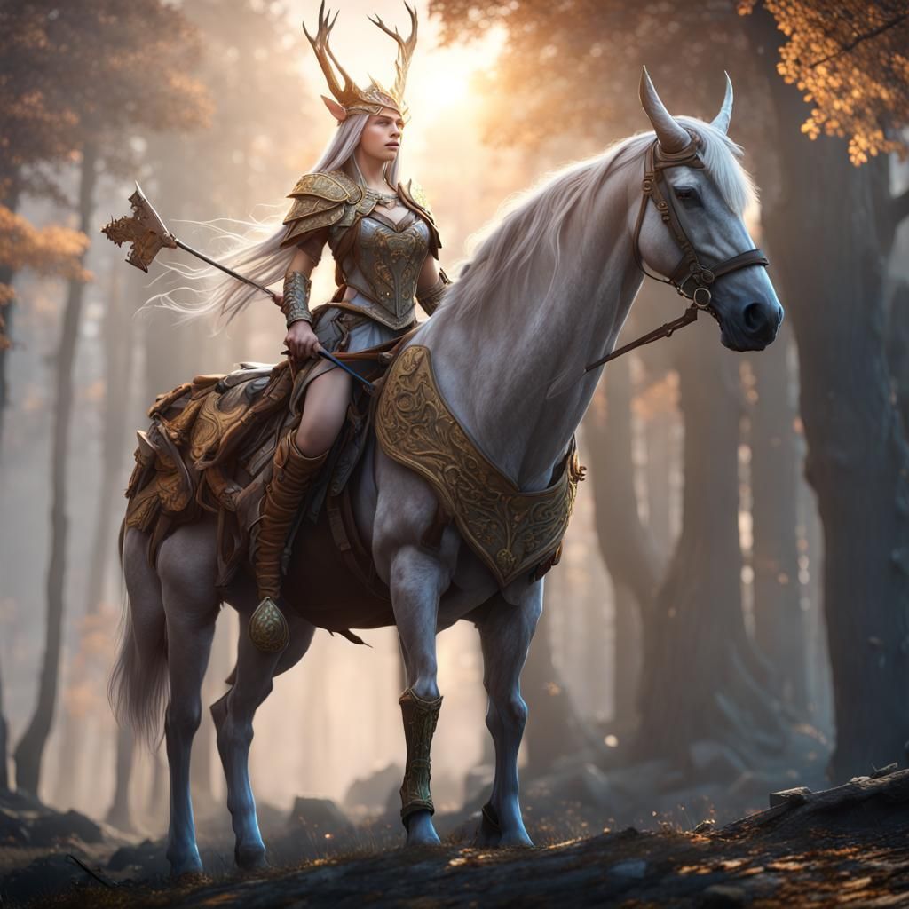 Epic Elf Queen on War Horse: 3D Game Art