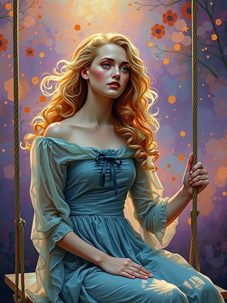 Elegant Woman in Vibrant Gown Swings Serenely