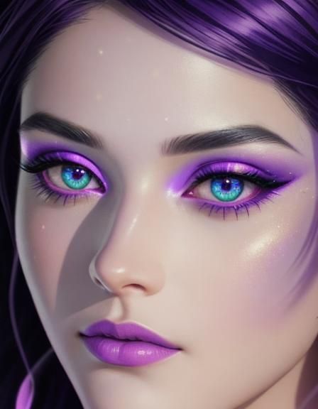 Beautiful young lady with vibrant neon purple wavy hair and neon purple ...