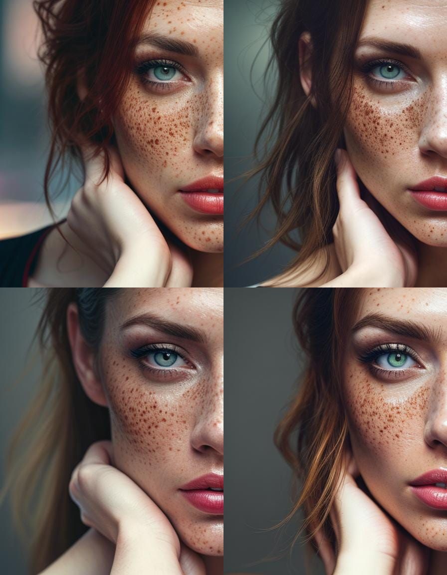 Beautiful young woman with a face full of freckles, Close up...