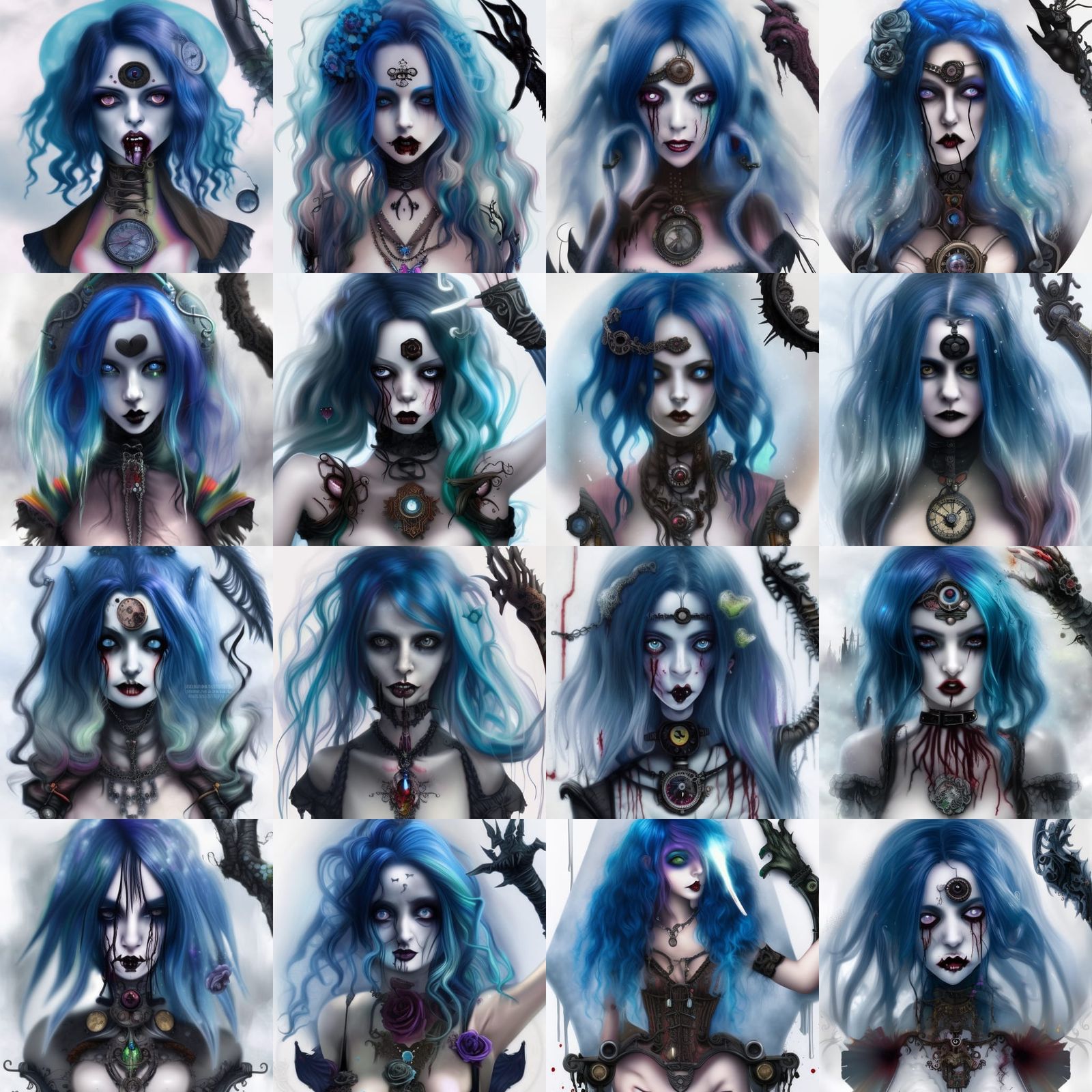 Gothic ladies with blue hair