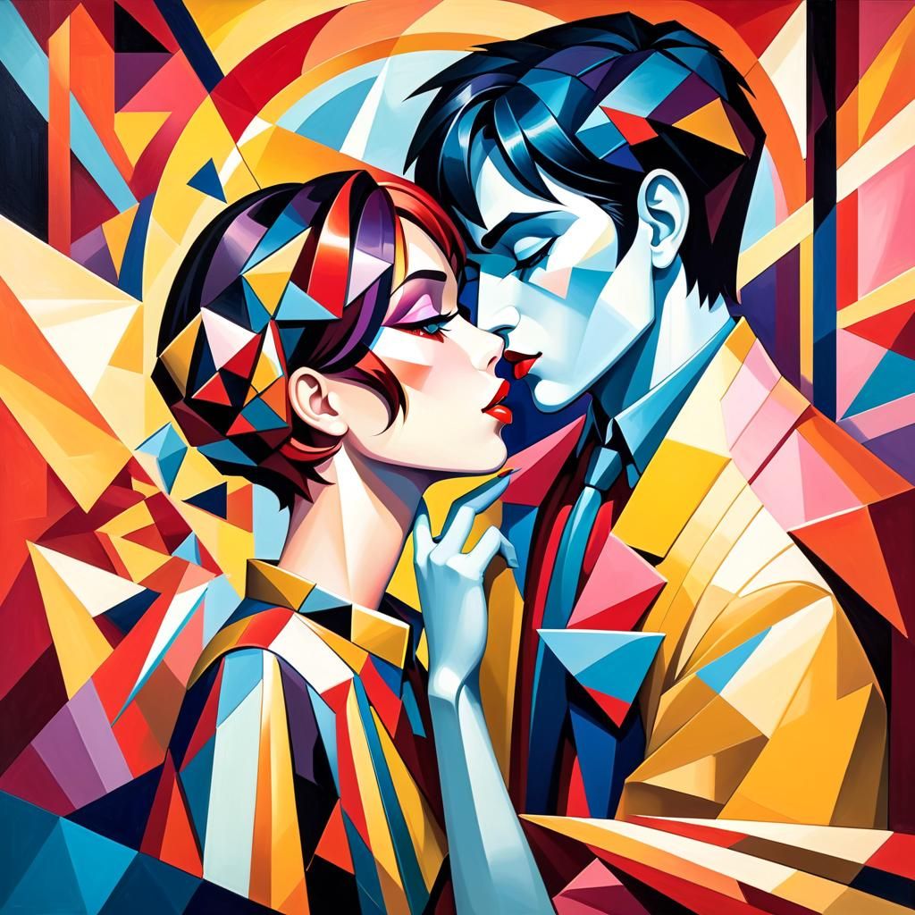 Make me immortal with a kiss. Digital art, realistic. cubist painting ...