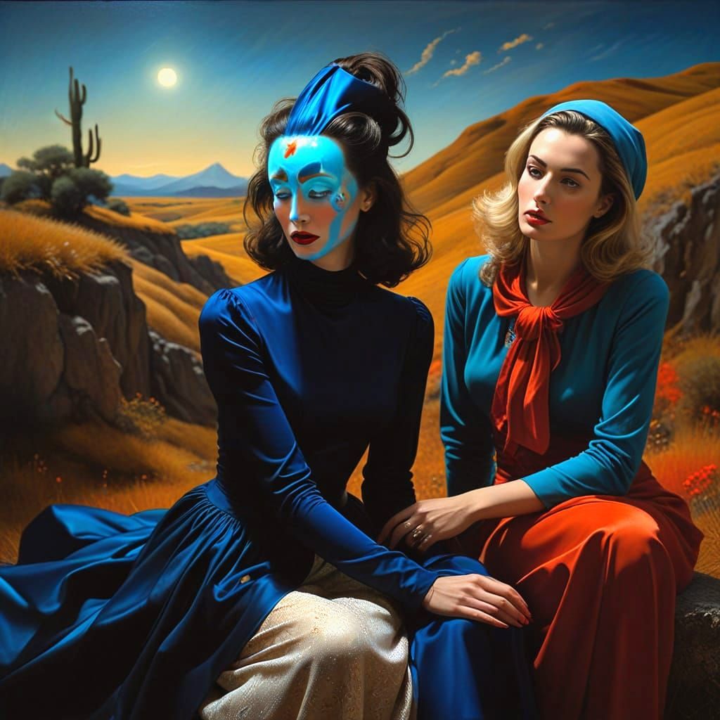 Surreal Portrait of Charismatic Ladies in Intense Conversati...