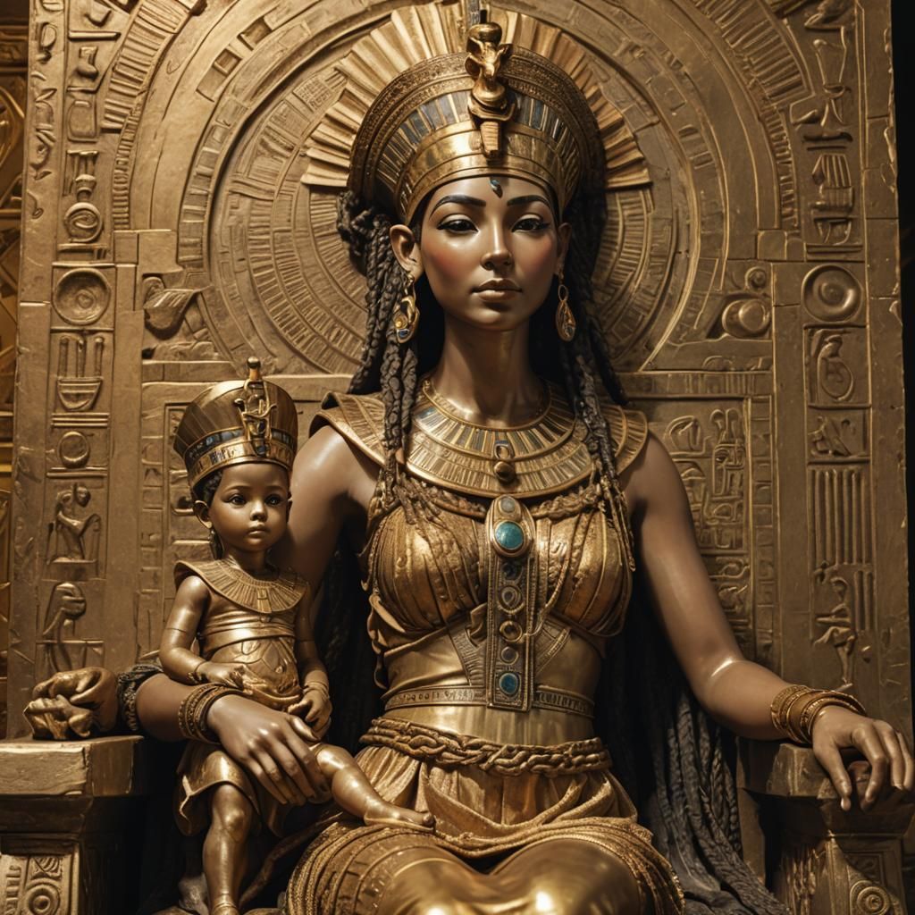 Realistic digital sculpture. Close-up shot. A female Egyptia...