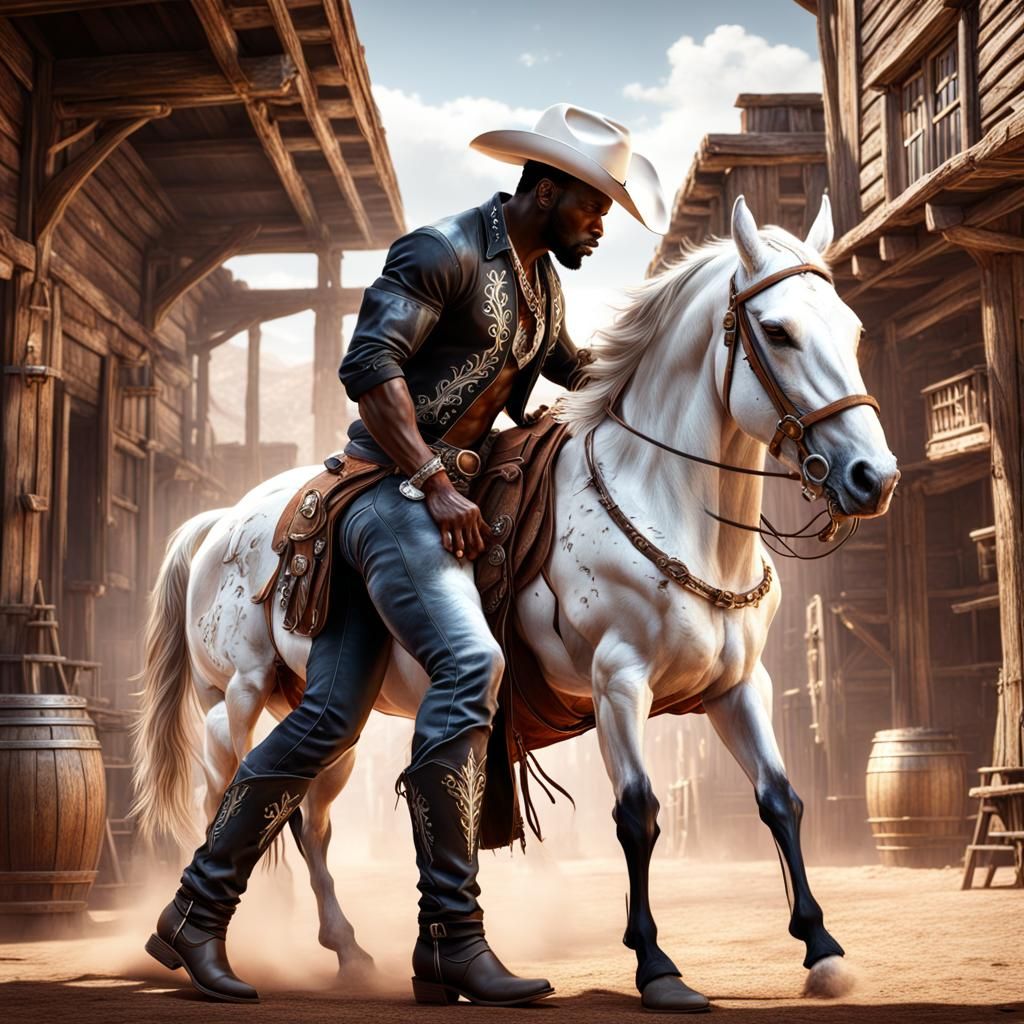 Black cowboy white horse - AI Generated Artwork - NightCafe Creator