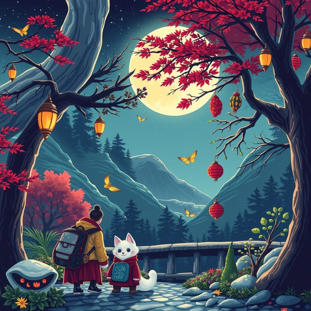 Raccoons in Autumn Forest Scene