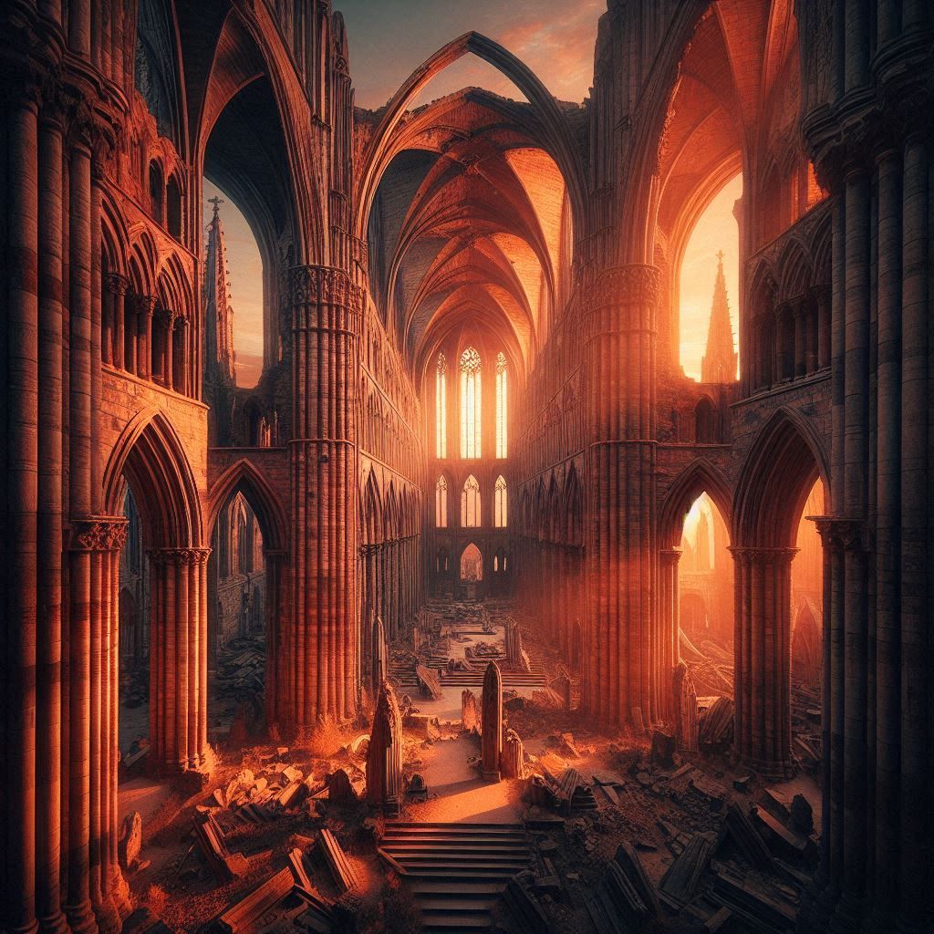 Cathedral ruins in sunset Ferdinand Knab