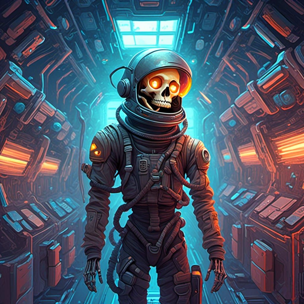 <lora:test:1.0> a person in a space station with a torch, cu...