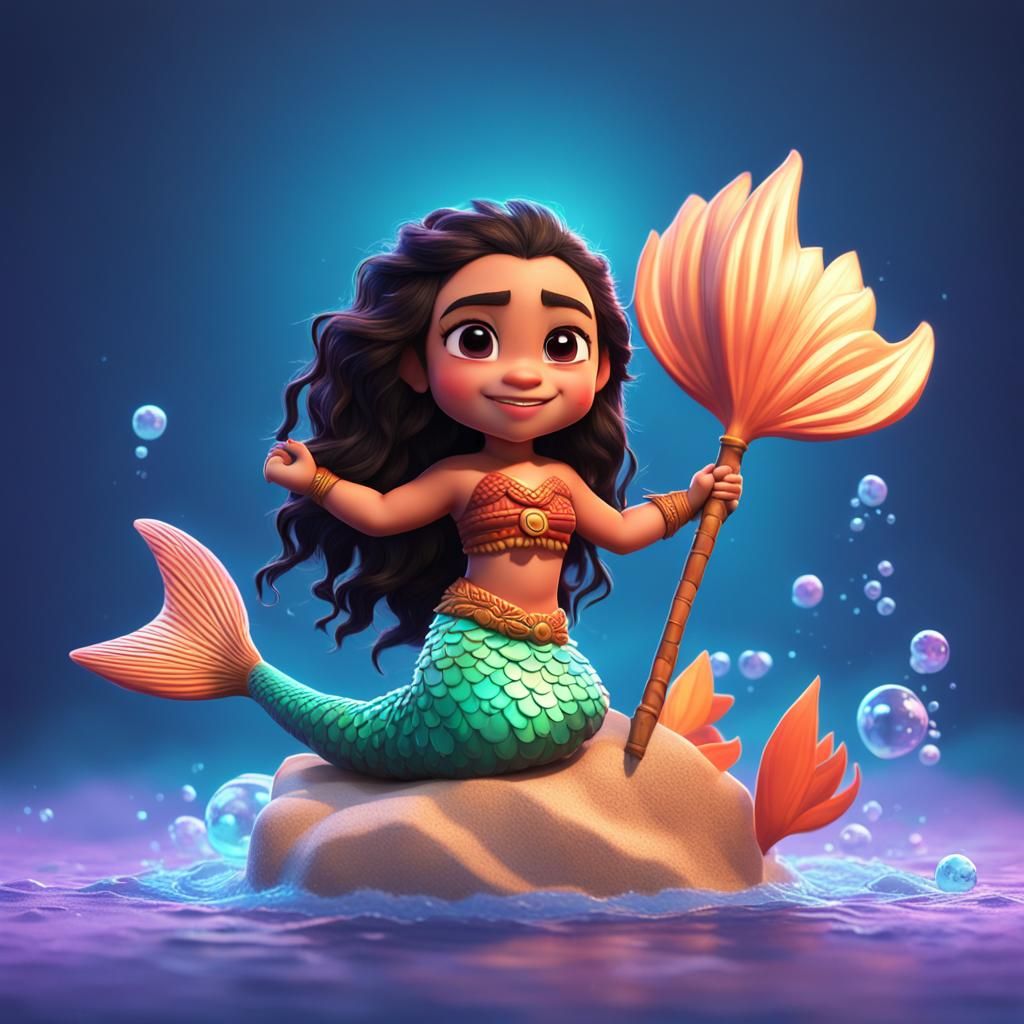 cute chibi moana from disney as a mermaid - AI Generated Artwork ...