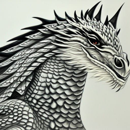 dragon, crisp lines, pencil drawing, sketch