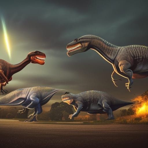 Realistic T-Rex dinosaur jumping over a cactus, velociraptors running  alongside, Chrome Dino game, aesthetic Epic cinematic brilliant stunni -  AI Generated Artwork - NightCafe Creator