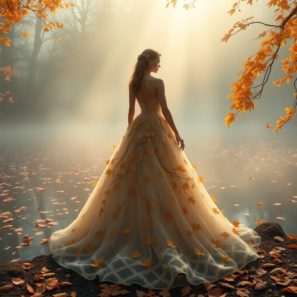 Autumn Princess in Dreamlike Fantasy Landscape