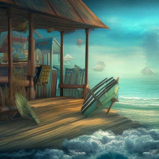 Beach hut by the ocean