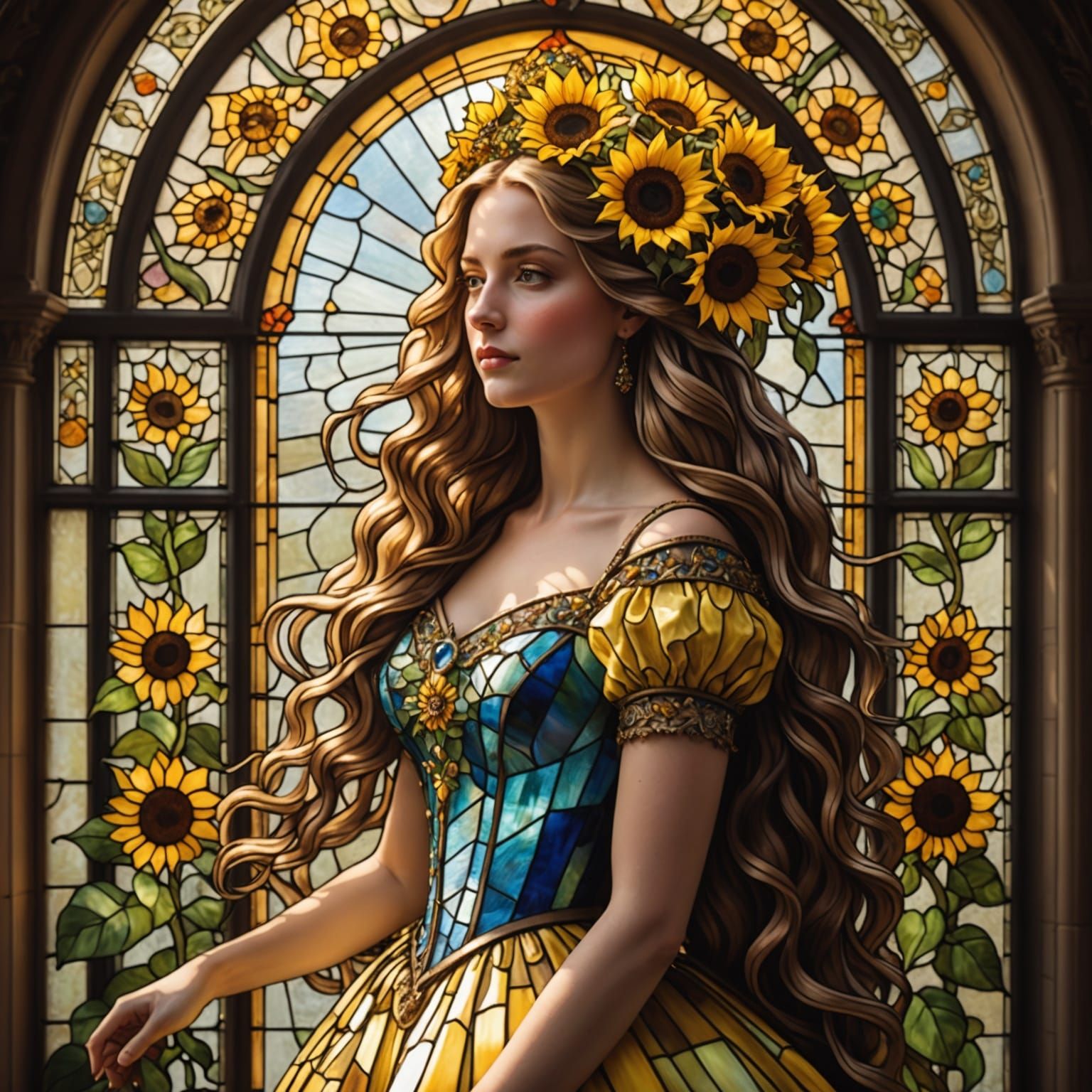 Sunflowers-Themed Stained Glass in Victorian Era