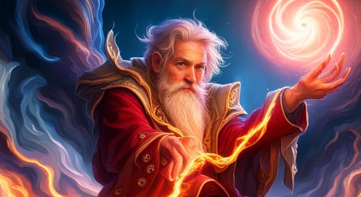 Wizard casting red lightning spell 8k resolution concept art triadic ...