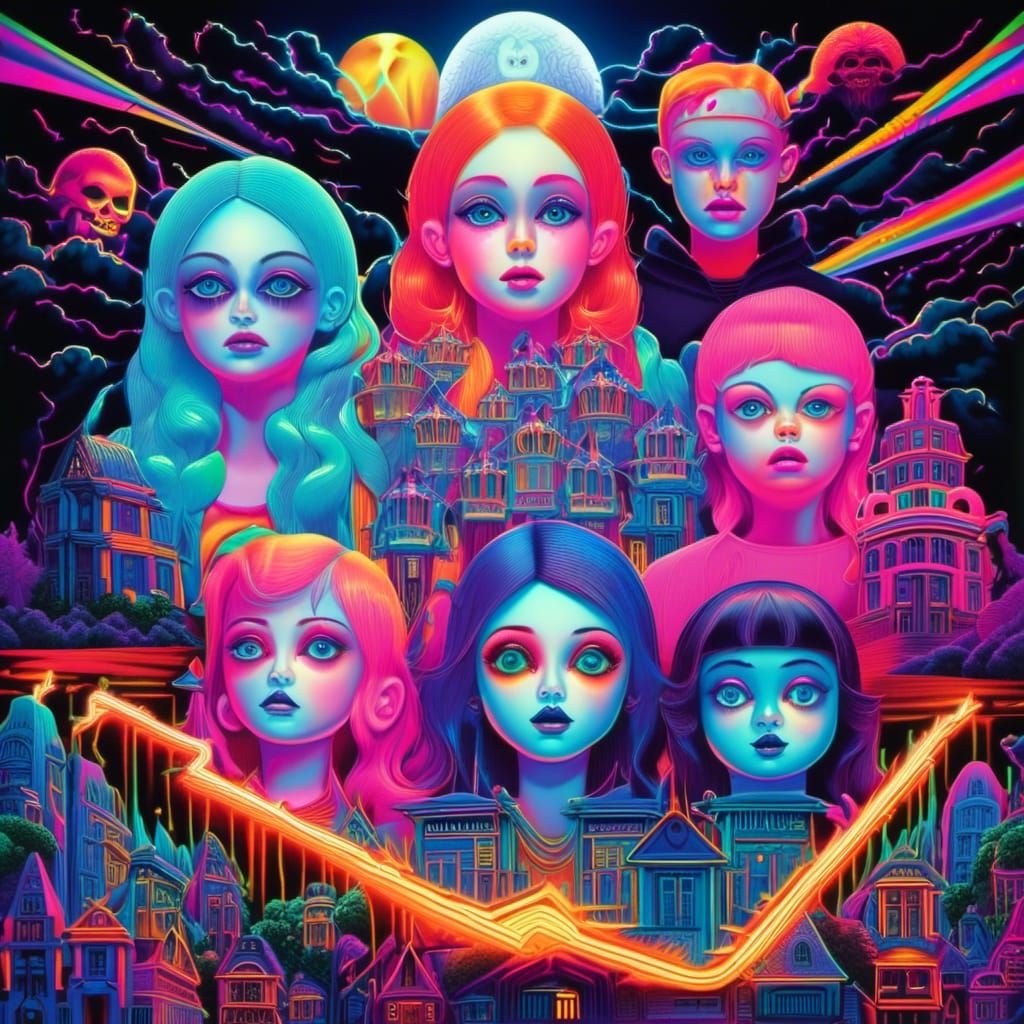 Ghosts✨The night time is the right time💀👻, ominous, photo , Rough Neon, thunderstorm, tornadic, over exaggerated features, simplified real...