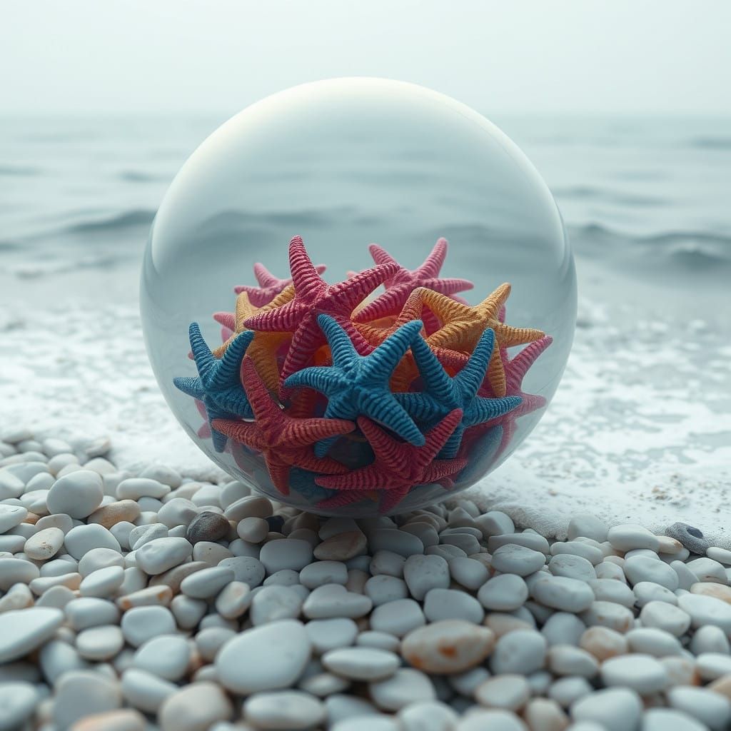 Mystical Oceanic Scene with Swirling Sea Stars and Soft Wave...