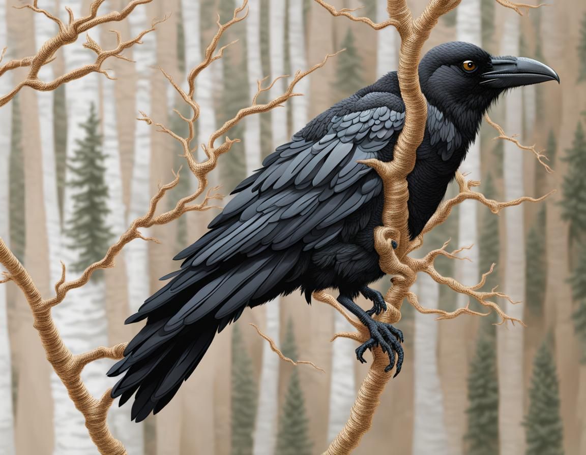 a black crow on a branch 3