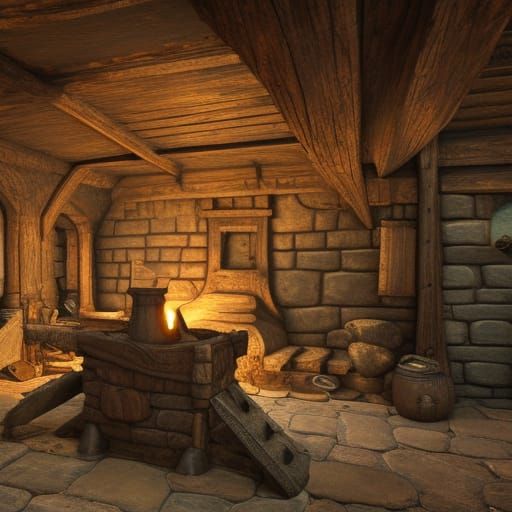 A house for dwarfs, medieval style, Victorian style, drawing, AI