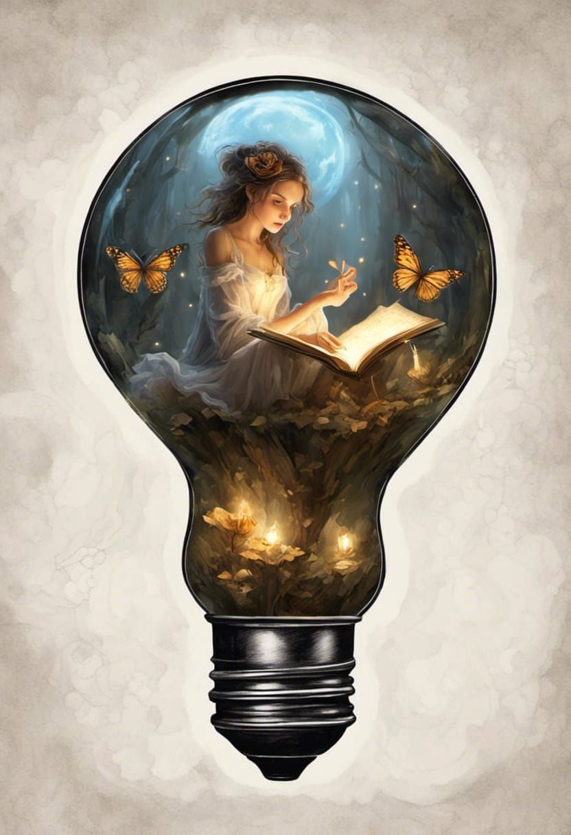 Intricately detailed steampunk lightbulb in style of monolin...