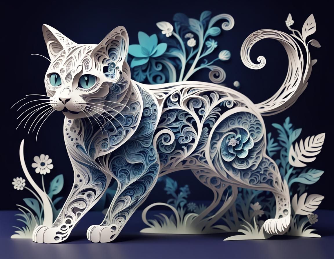 Cat kirigami  by @Opidido