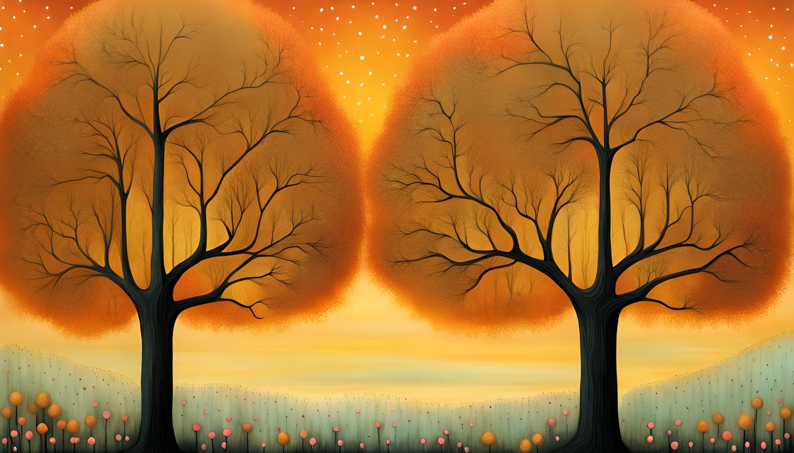"trees that look like Golden and orange Cotton Candy by Jane Newland