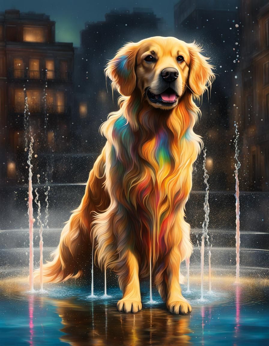 Golden Retriever on fountain AI Generated Artwork NightCafe Creator