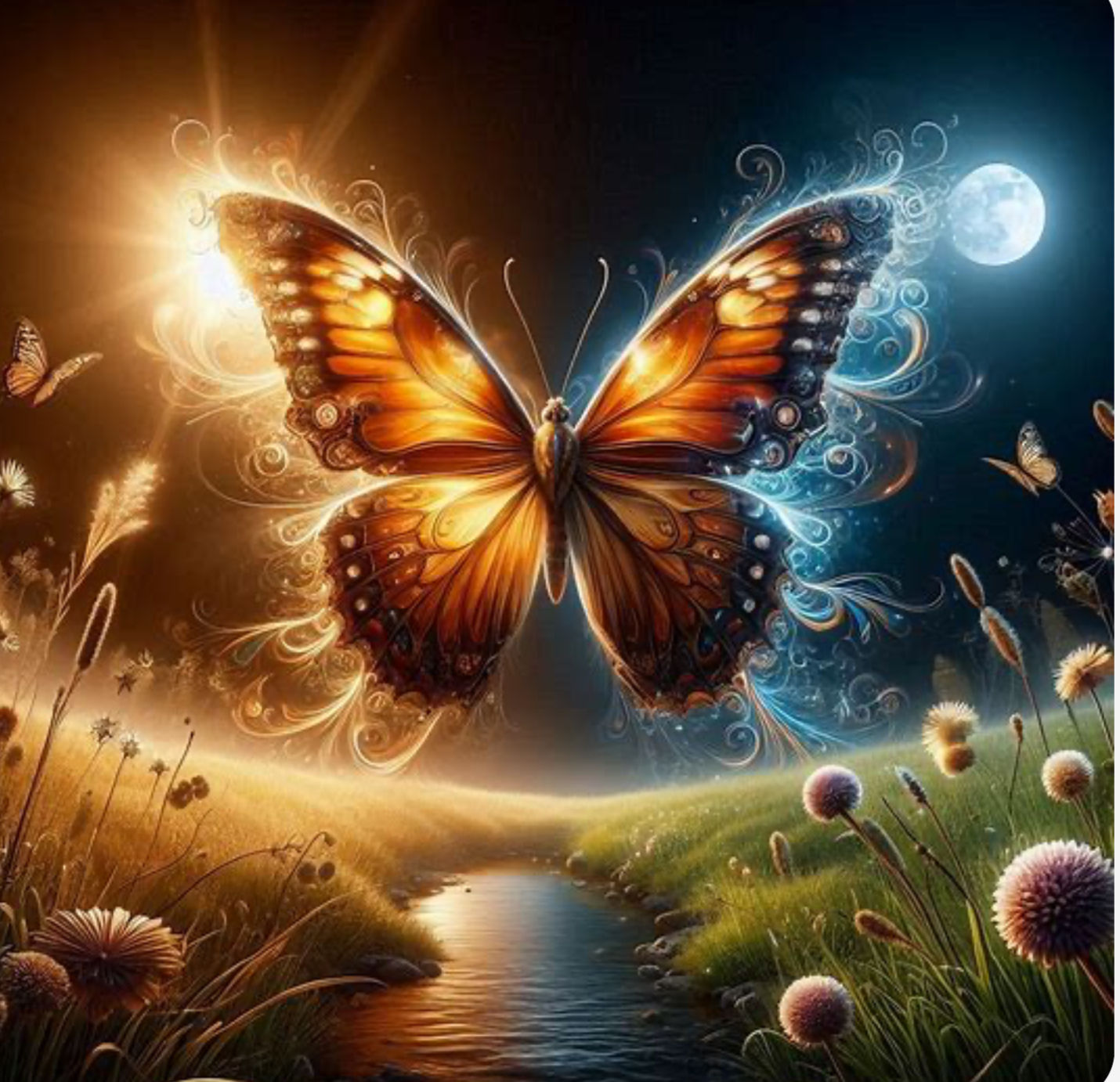 Butterfly sun and moon