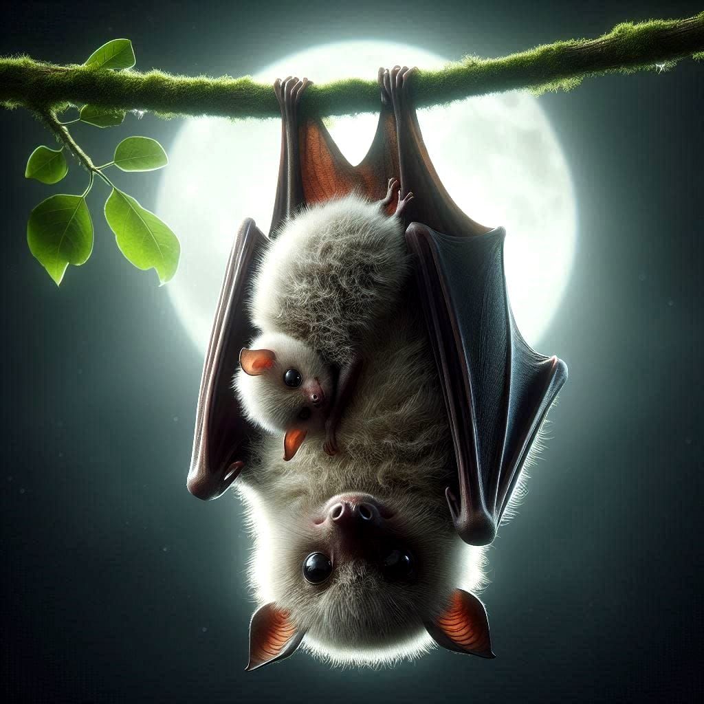 white bat with baby
