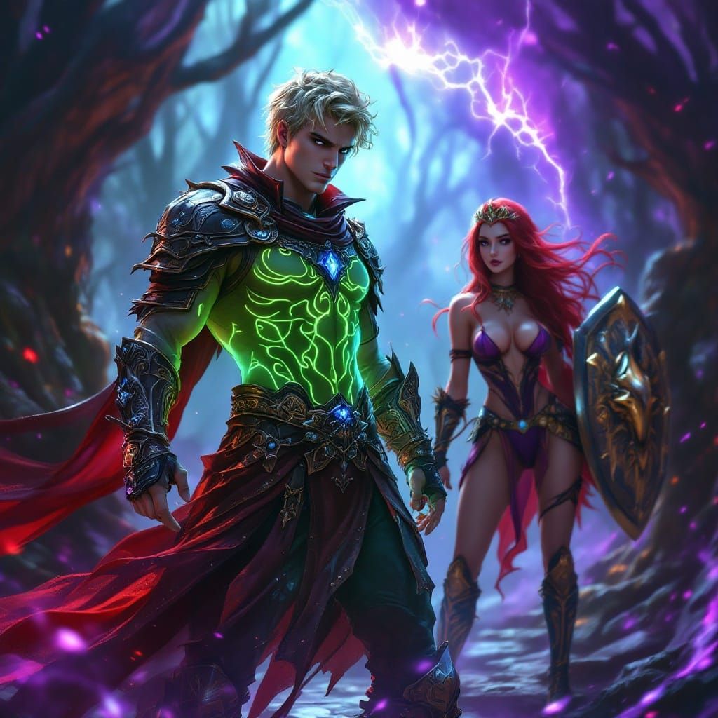 Gothic Fantasy Warriors in Intricate Armor and Neo... - AI Art