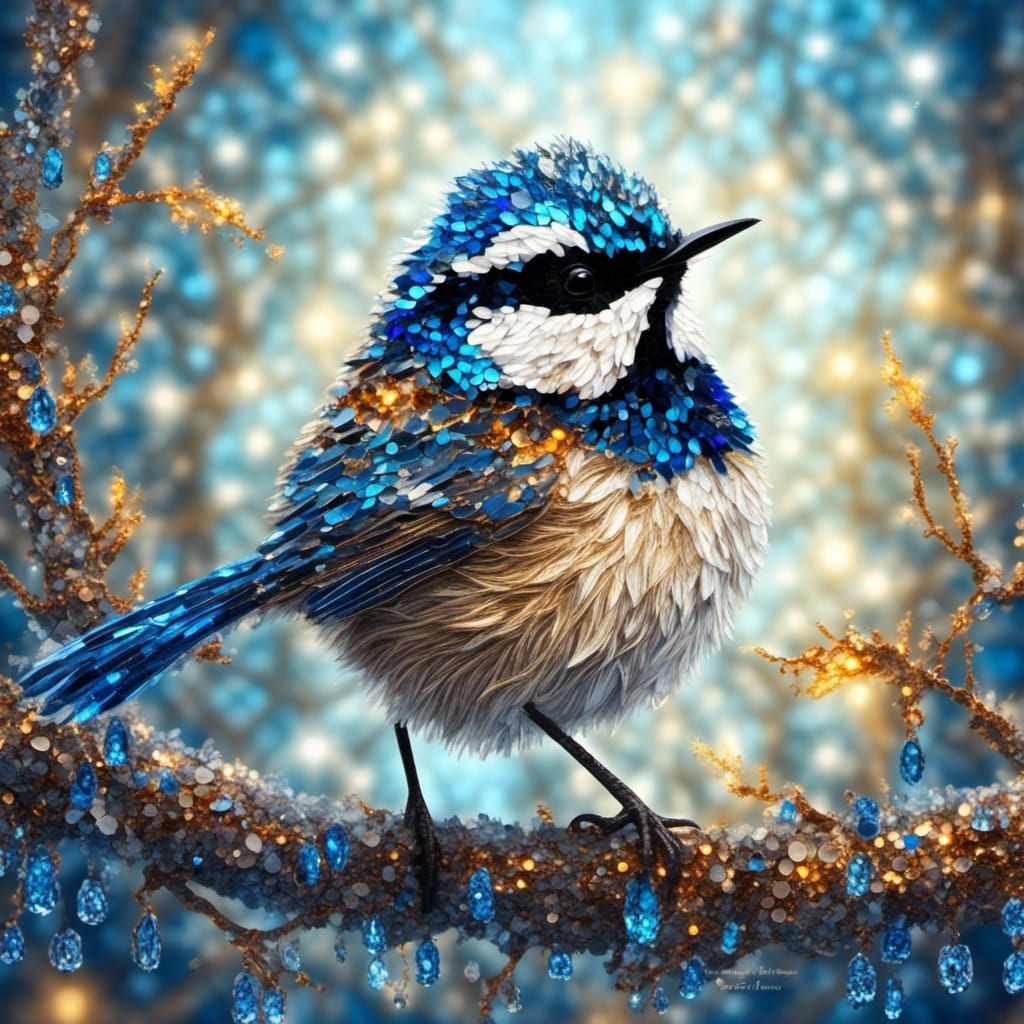 Portrait Australian blue wren mosaic   by @Suz