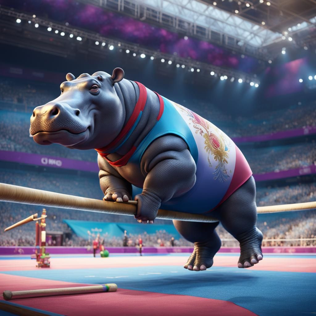 A hippo competing in the gymnastics at the Olympics.  by @Suz