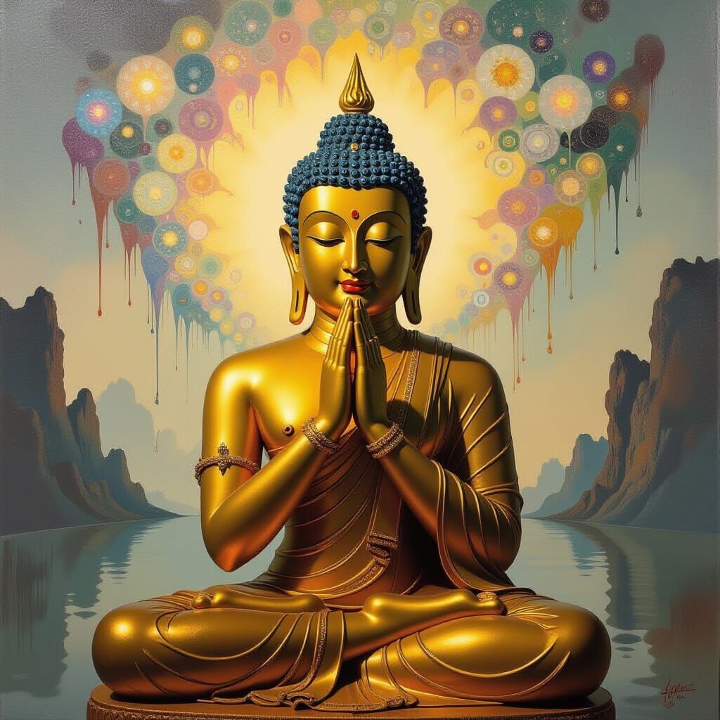 Golden Buddha in Surrealist Dreamscape