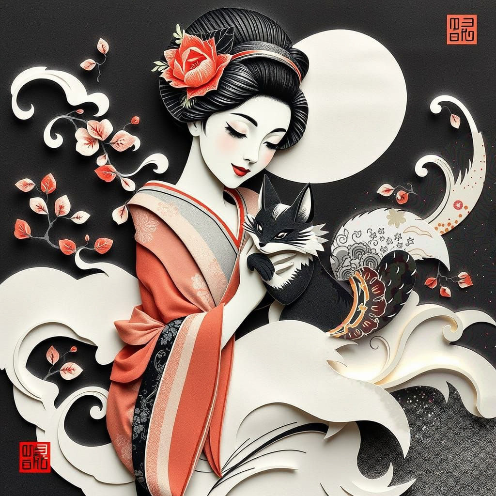 geisha and kitsune