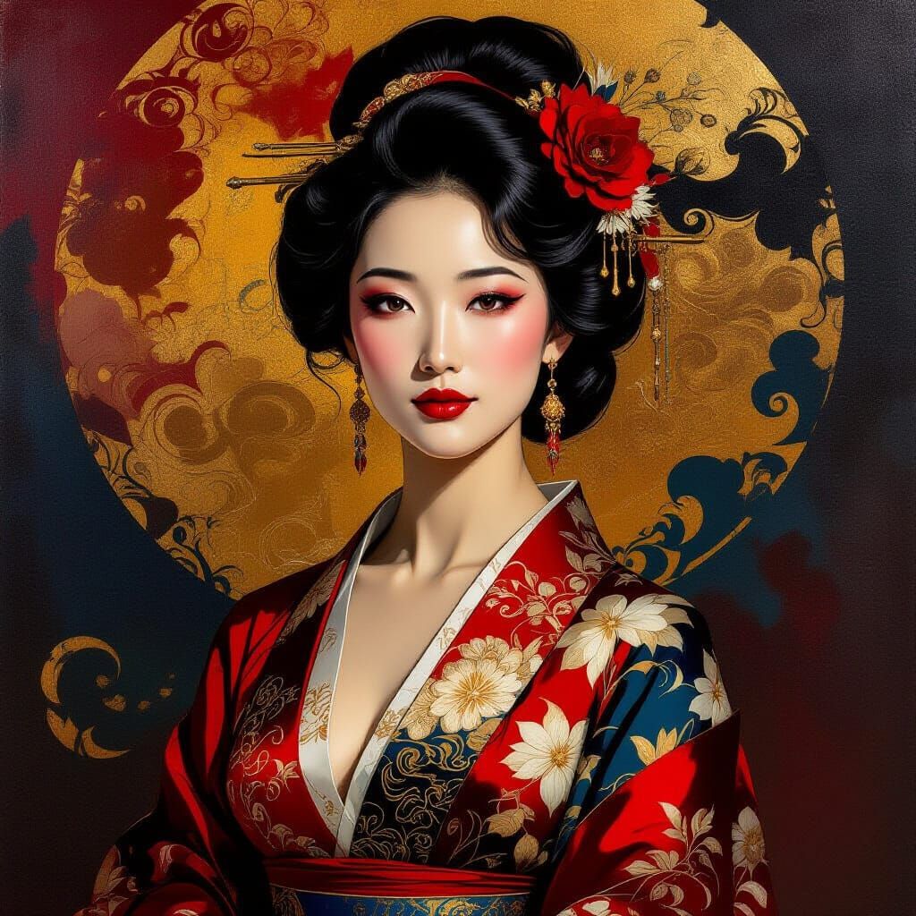 Baroque Abstract Portrait of Asian Woman