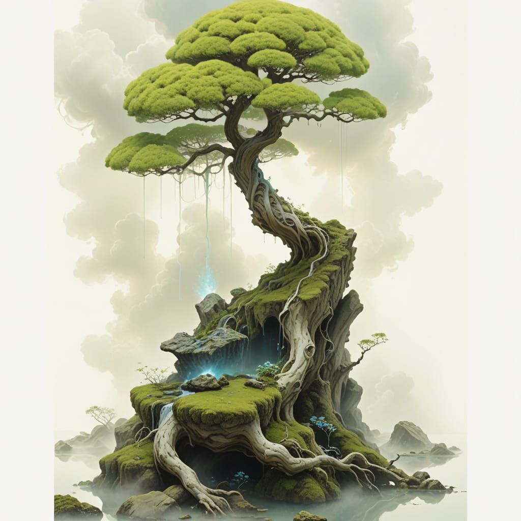Bonsai composition hyperrealism . puffy tree surrealism beautiful