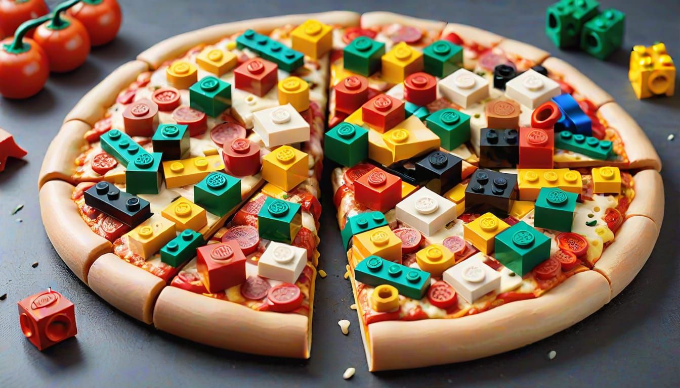 A colorful and tasteful looking pizza made from Lego...  by @Ger Seven