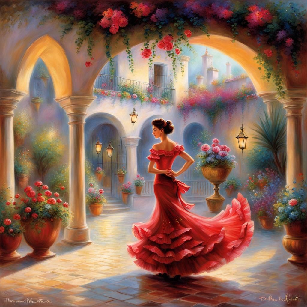 Fiesta flamenca en un patio andaluz. ethereal fantasy hyperd...