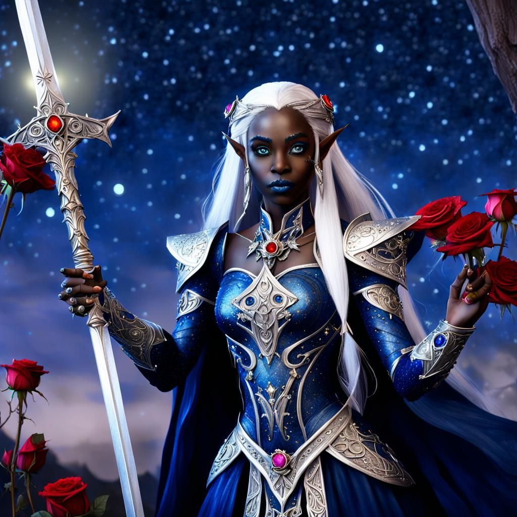 Drow Elf Princess with Enchanted Sword: Impasto Gouache