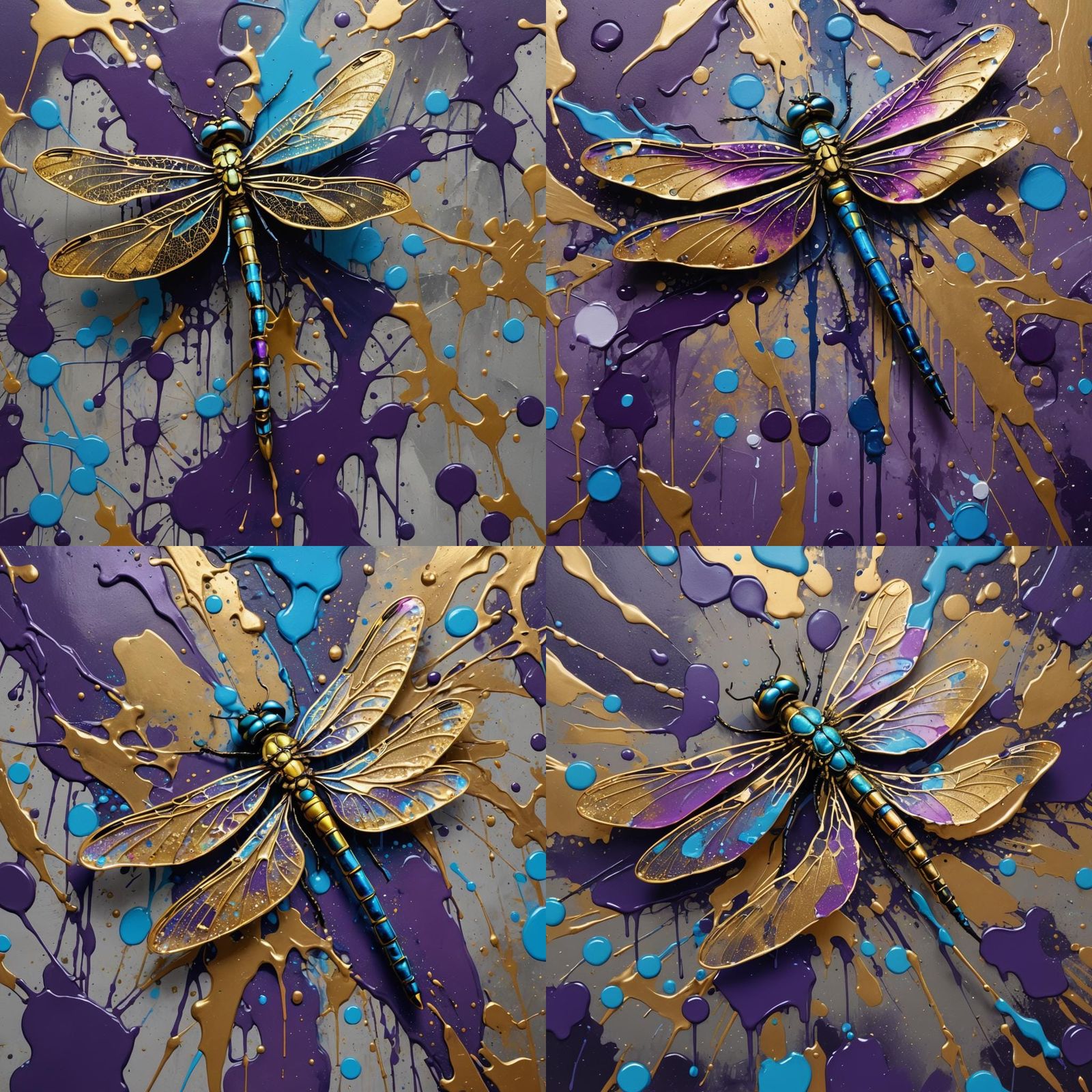 dragonfly purple blue golden