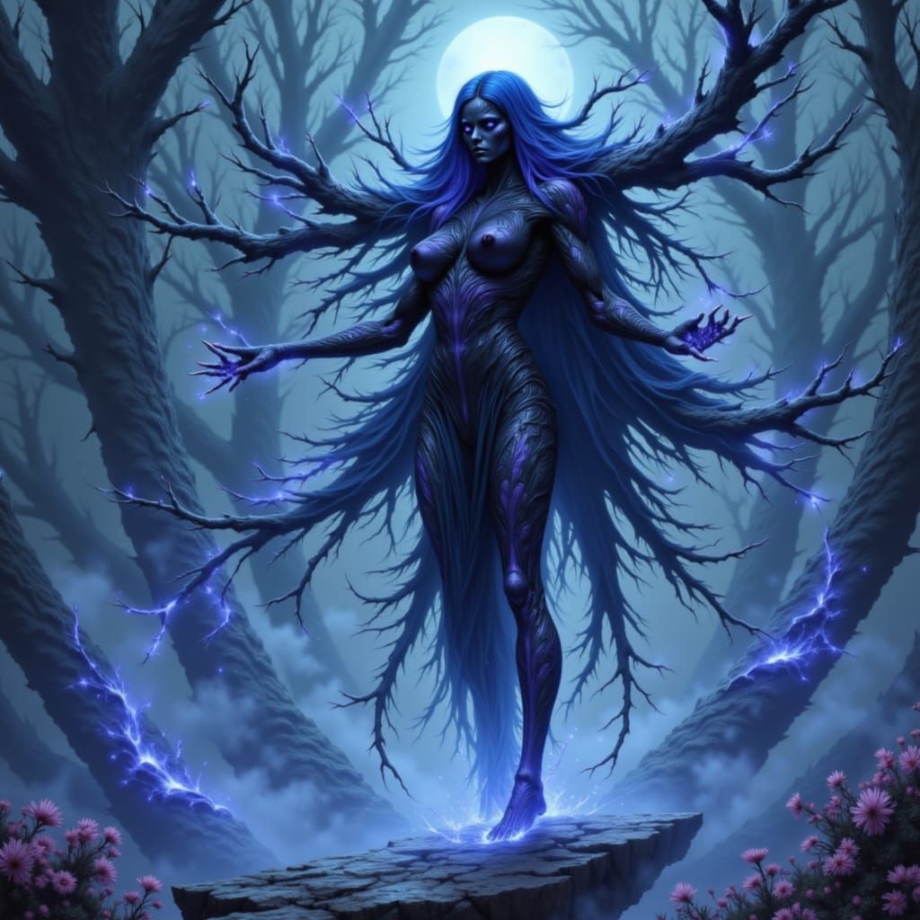 Yokai femmina <lora:Neo-JaponismeRAM:1.0> volumetric lighting cool colors crepuscule